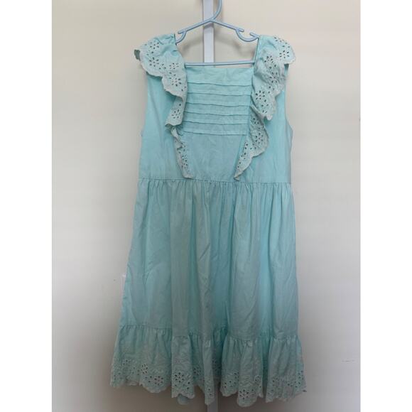 Gymboree Sundress 100% Cotton Light Blue Eyelet Lace Detail Tiered Girls 12 - Picture 1 of 7